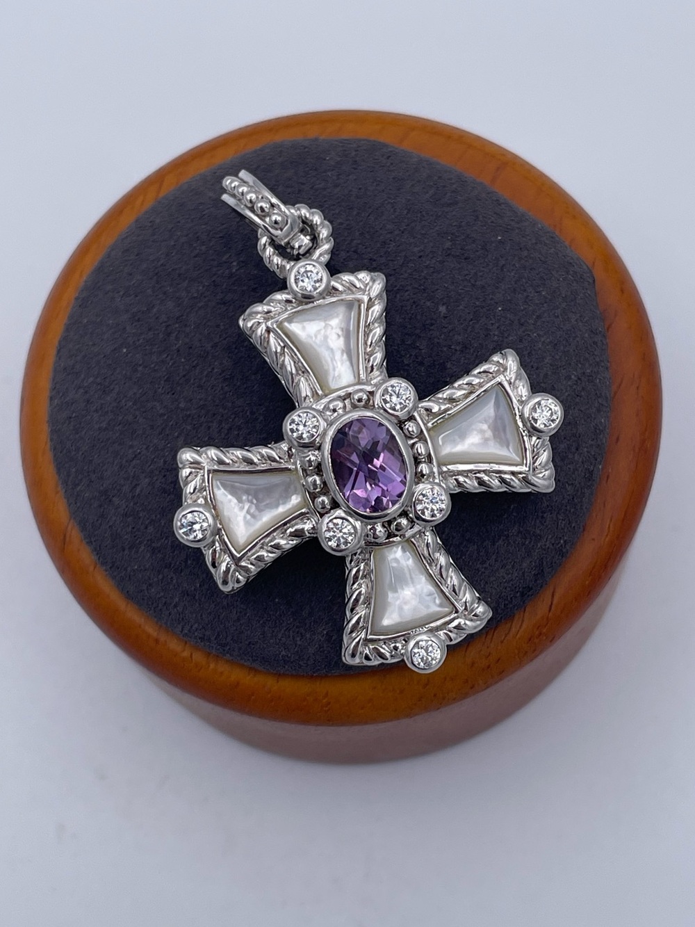 Judith Ripka Sterling Silver 925 MOP Amethyst Maltese Cross Enhancer Pendant - Picture 6 of 8